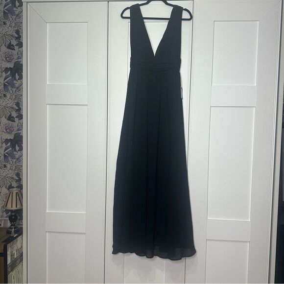 Lulu's Small Black Maxi Dress with V-Neck and Slit (b1) - Picture 5 of 11